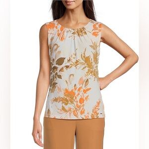 Calvin Klein Pleated Floral Sleeveless Blouse Size M